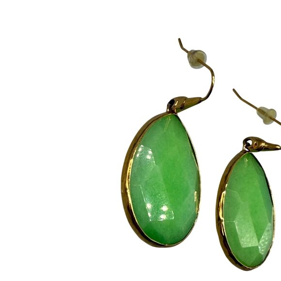 Elegant Teardrop Jadeite  Gemstone Dangle Earrings Gold-Tone Bohochic - Picture 2 of 4
